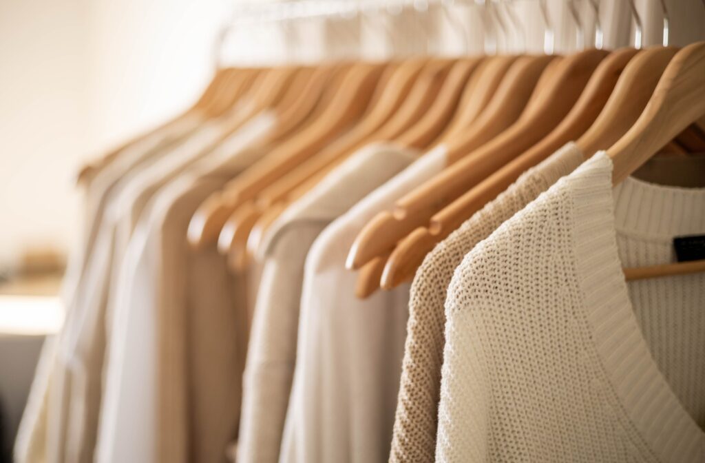 A close-up image of a clothing rack.